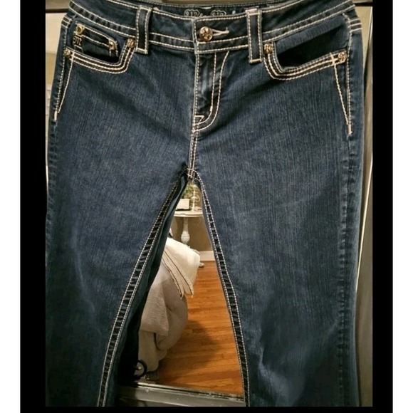 Miss Me Womens 28 Easy Boot Jeans JE5685ER Dark Blue Embroidered Studded - Picture 12 of 12